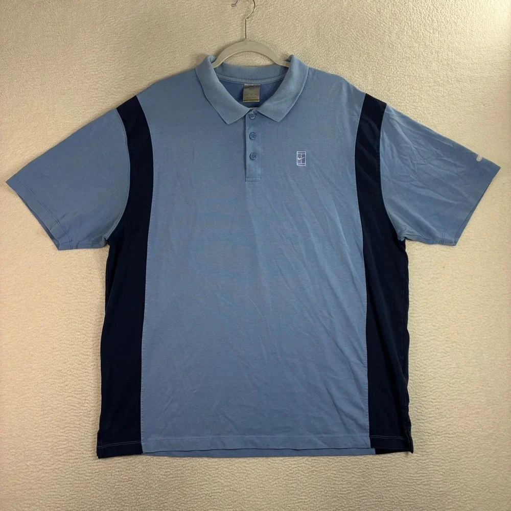 Vintage Nike Court Polo Shirt Men XL Blue Tennis Preppy Casual Dri Fit Y2K